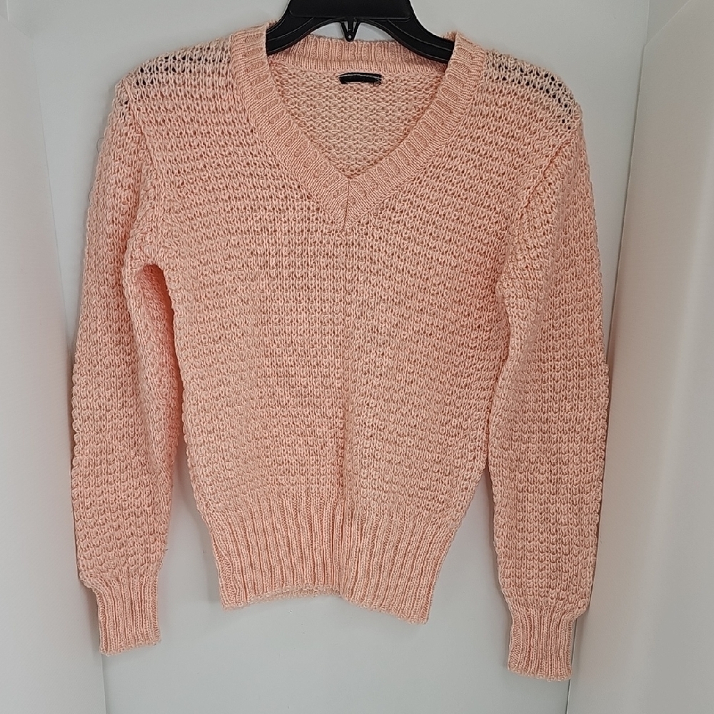 Girls Peach Knit V-Neck Sweater, Size XS